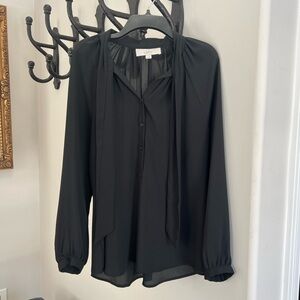 LOFT Black Blouse with Tie Neck Medium